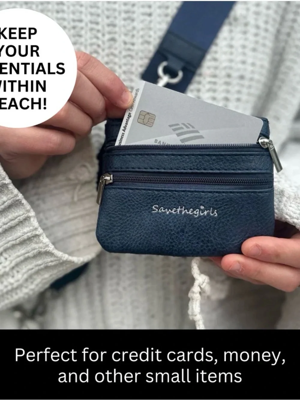 Save The Girls - Removable Tan Chevron Strap with Zip Card Pouch